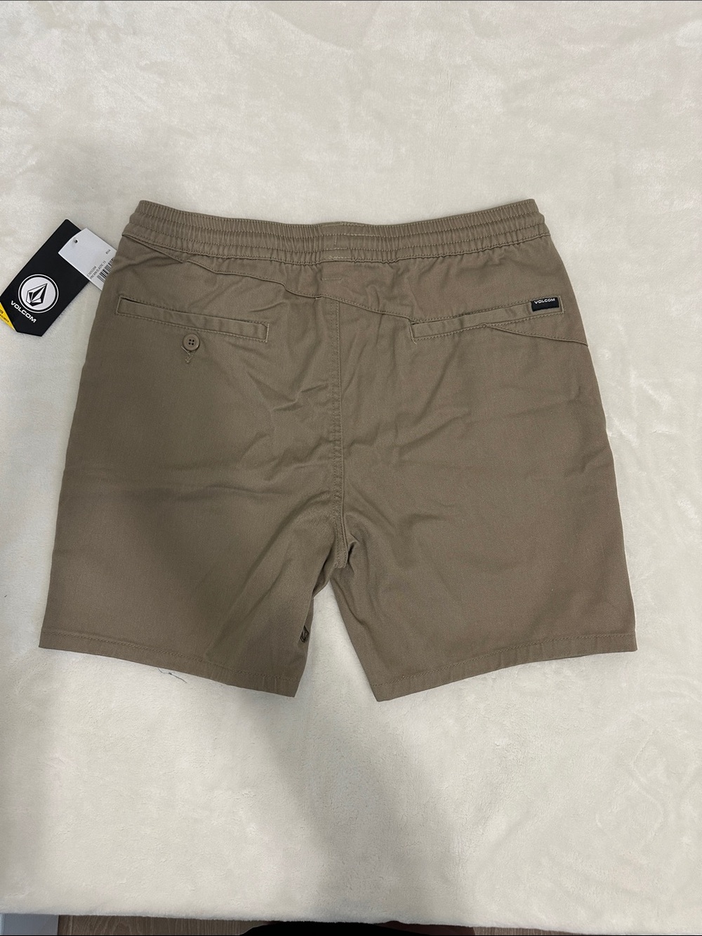 Volcom Khaki True to This  Elastic-Waist Flat Front Shorts NWT